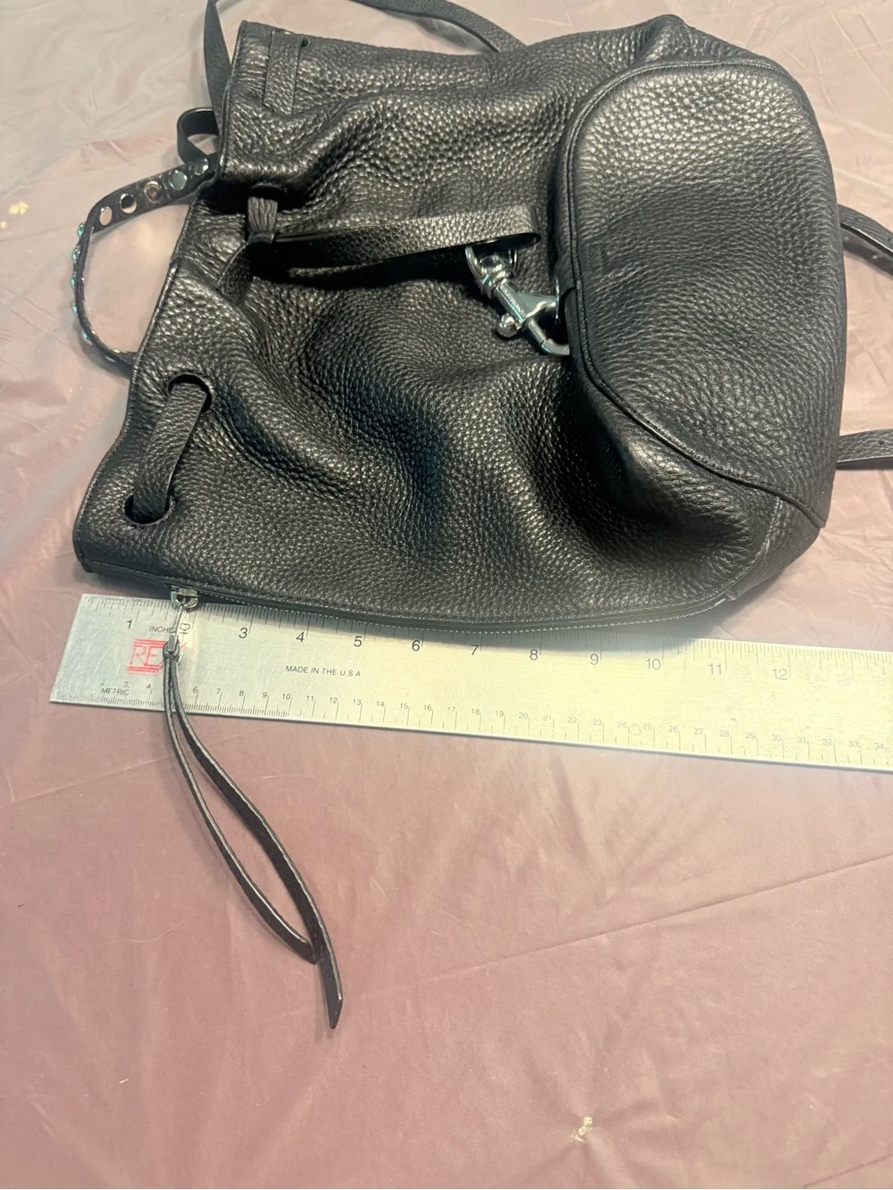 Rebecca Minkoff Blythe Black Leather Drawstring Backpack Silver Hardware $325